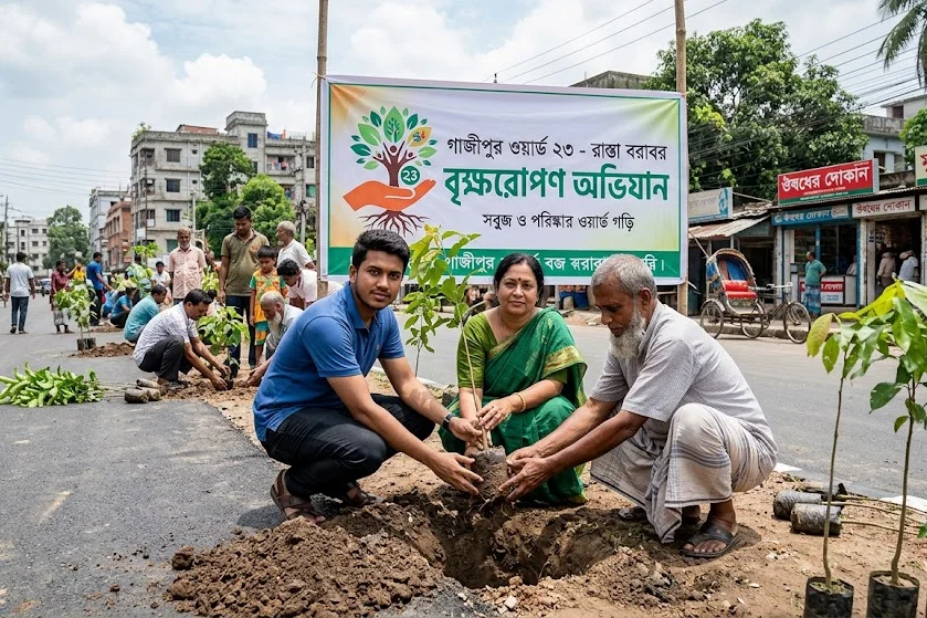 গাজীপুর ২৩ নং ওয়ার্ডের রাস্তা বরাবর বৃক্ষরোপণ