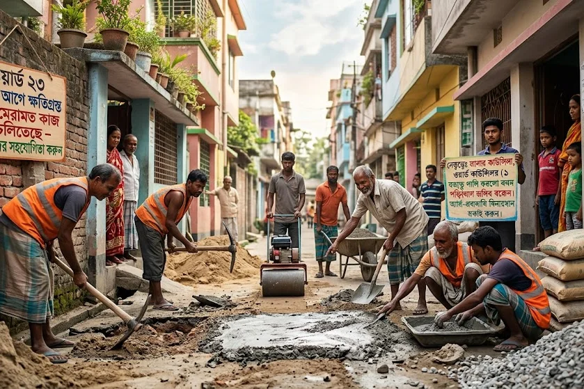 গাজীপুর ২৩ নং ওয়ার্ড  বর্ষার আগে ক্ষতিগ্রস্ত গলি মেরামত