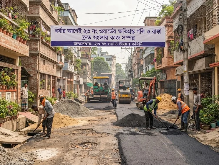 বর্ষার আগেই ২৩ নং ওয়ার্ডের ক্ষতিগ্রস্ত গলি ও রাস্তা দ্রুত সংস্কার কাজ সম্পন্ন