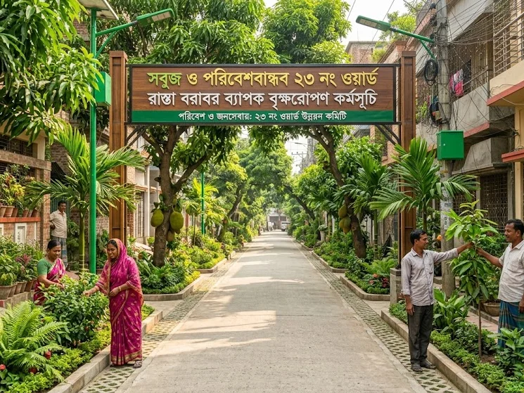 সবুজ ও পরিবেশবান্ধব ২৩ নং ওয়ার্ড গঠনে রাস্তা বরাবর ব্যাপক বৃক্ষরোপণ কর্মসূচি
